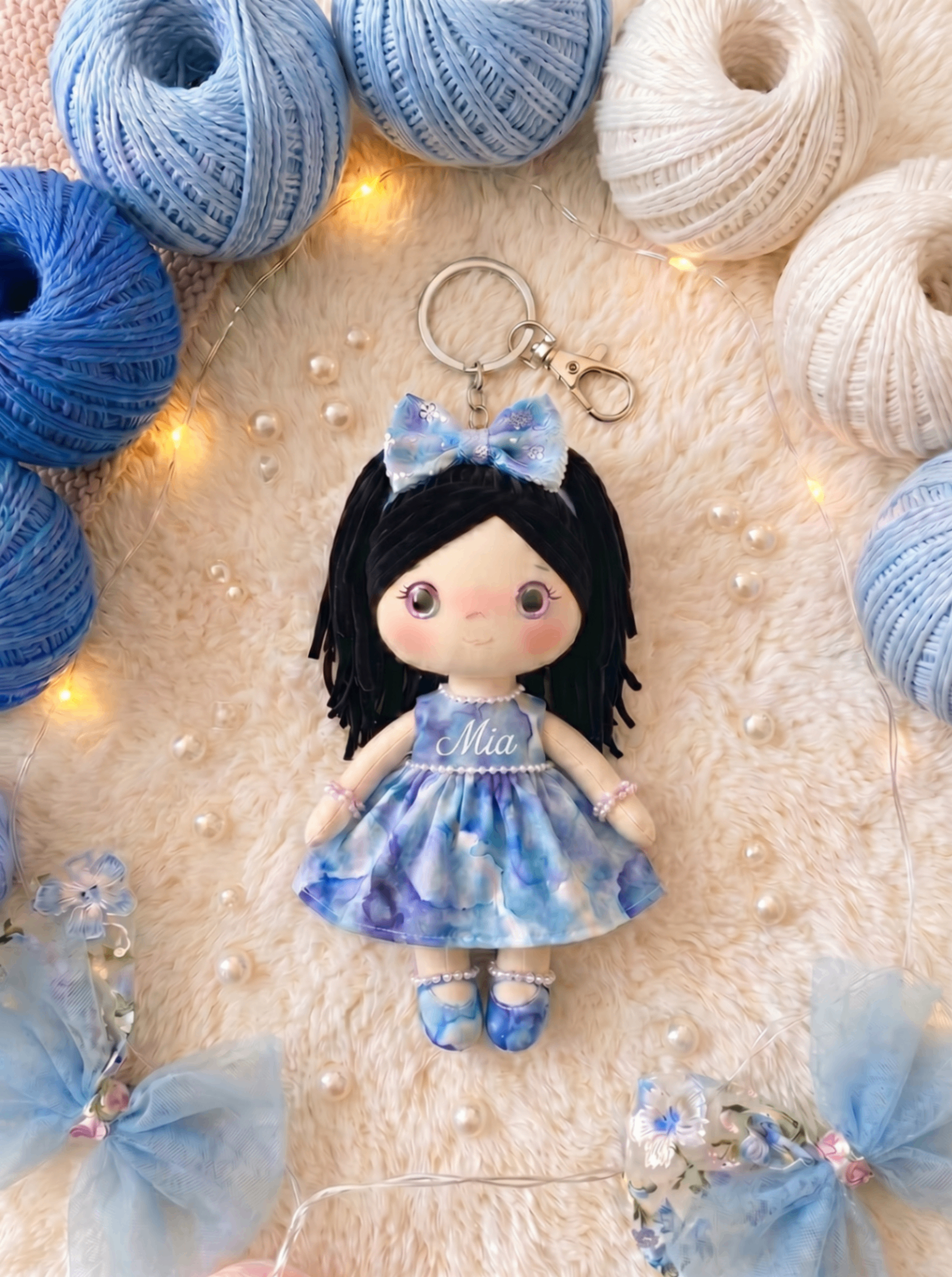 Ocean Dream keychain with silver hardware and personalized embroidery on the body.