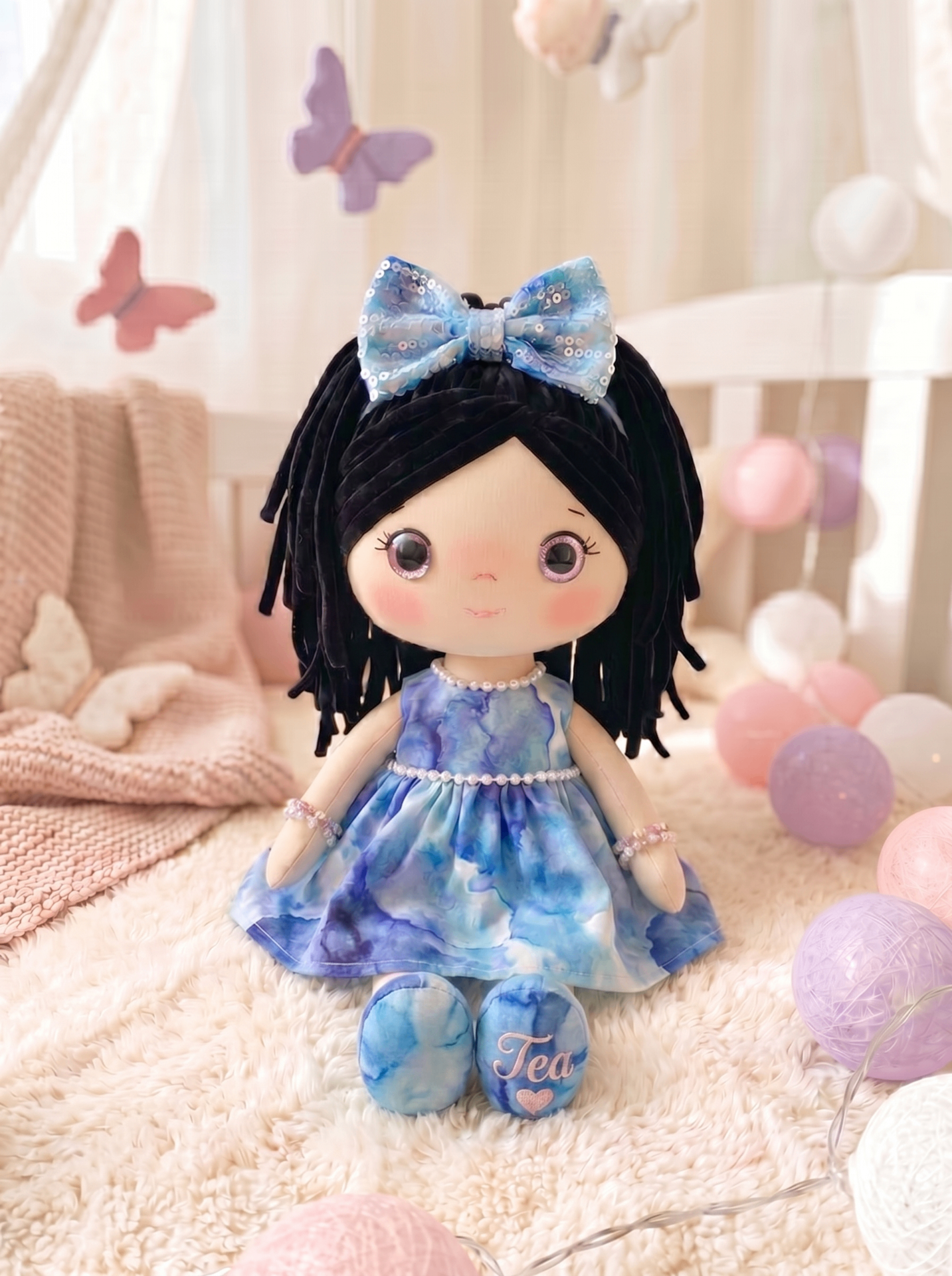 Ocean Dream doll with a personalized name stitched on the shoe sole.